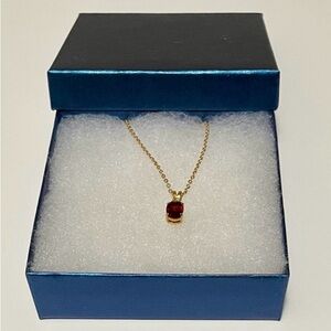 Avon 18” Gold Plated Necklace with Oval Red Gemstone Pendant Dainty 90s Mob Wife